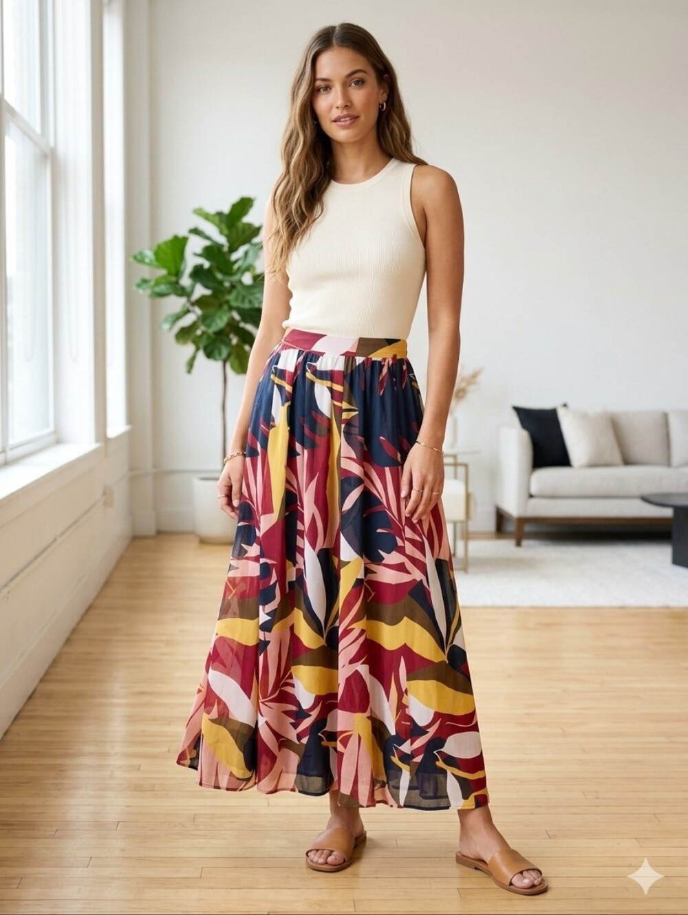 Floral Abstract Maxi Skirt in Multicolor
